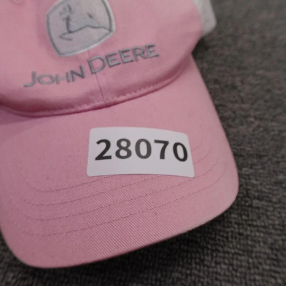 John Deere Hat Cap Snap Back Mens One Size Pink Mesh Trucker Baseball Logo